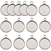 40 Pcs Fit 14mm Stainless Steel Round Blank Bezel Pendant Trays Base Cabochon Settings Charms for Jewelry Making (10163-14mm-40pcs)