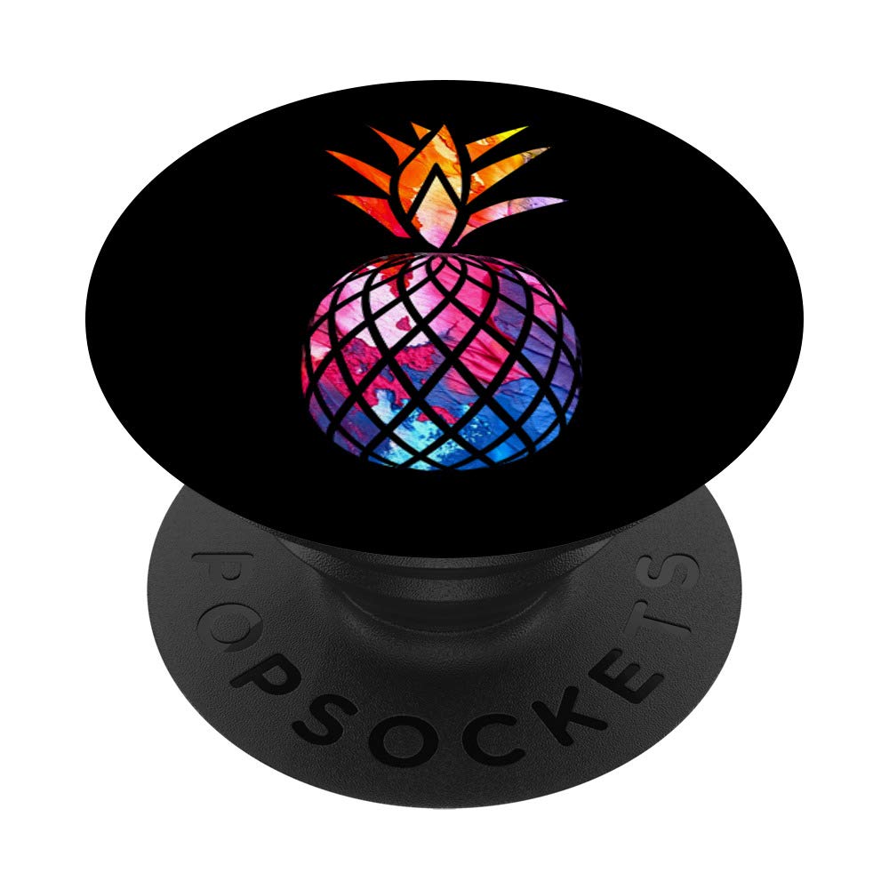 Watercolor Pineapple Grip. Colorful Pineapple On Black PopSockets Grip and Stand for Phones and Tablets