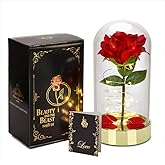 HOMESEASONS Forever Rose Gift Valentines Day Rose Gifts for Her,Gifts for Women Mom Wife Girlfriend, Light Up Rose in Glass Dome for Wedding Home Office Decor