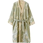 PRINCESS BRIDE Yarn-dyed Cotton Jacquard Elegant Kimono Robe Traditional Loose Yukata Bathrobe Mid-Length Loungewear for Women 165/88A/L(Light Green)