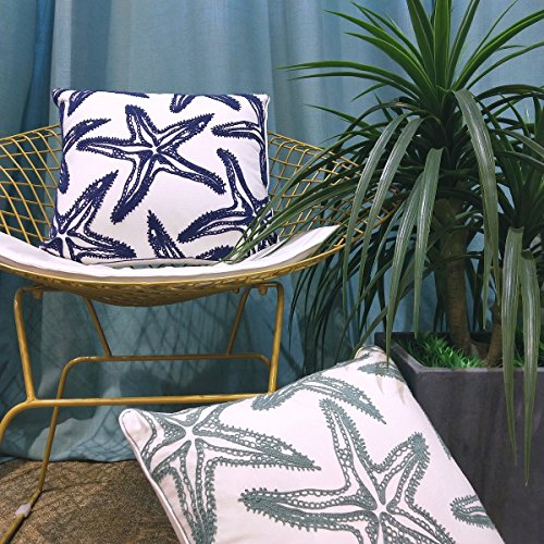 Only Cover,FINOHOME Embroidery Lake Blue Starfish Throw Pillow Cover