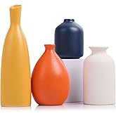 Colorful Ceramic Bud Vases Set of 4 - Modern Yellow, Orange, Blue Small Vases for Home Decor - Ideal for Living Room, Kitchen, Office, Bathroom, Mantle, Entrance, Farmhouse & Coffee Table Decorations
