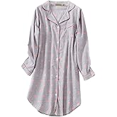 Shymay Women's Flannel Cotton Nightgown Button Down Nightshirt Long Sleeve Sleep Shirt Dress Sleepwear Pajama Top