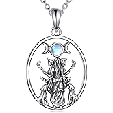 S925 Sterling Silver Triple Moon Goddess Moonstone Necklace Elegant Celtic Wiccan Jewelry for Women Healing Crystal Pendant Gift for Her