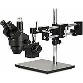 AmScope SM-4TZ-B 90X Trinocular Stereo Zoom Microscope with Double Arm | 3.5X-90X Magnification Range 76mm Stereo Microscope Holder Ring 360&deg; Multi-Axis Head Rotation Powder-Coat Black Finish