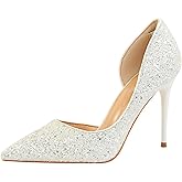 Xinmjoy High Heels Shoe for Women-Pumps Wedding Shoe Sparkling Glitter Closed Toe for Bridal, Elegant, Party & Evening
