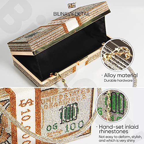 Money Clutch Purses for Women, Stack of Cash Dollars Crystal Clutch Purses,  Women Diamond Evening Bags Party C