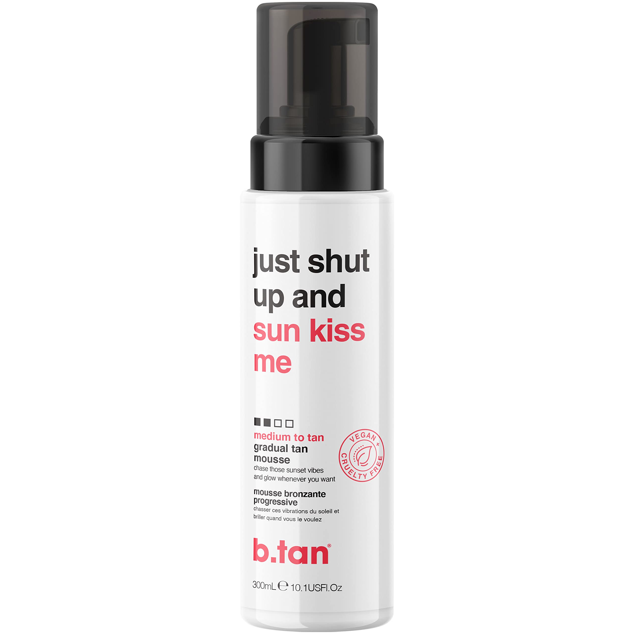 b.tan Medium Gradual Fake Tan Mousse | Just Shut Up and Sun Kiss Me - Lightweight, Hydrating, Daily Moisturizer to Build Luscious, Golden Glow, Vegan, Cruelty Free, 300ml