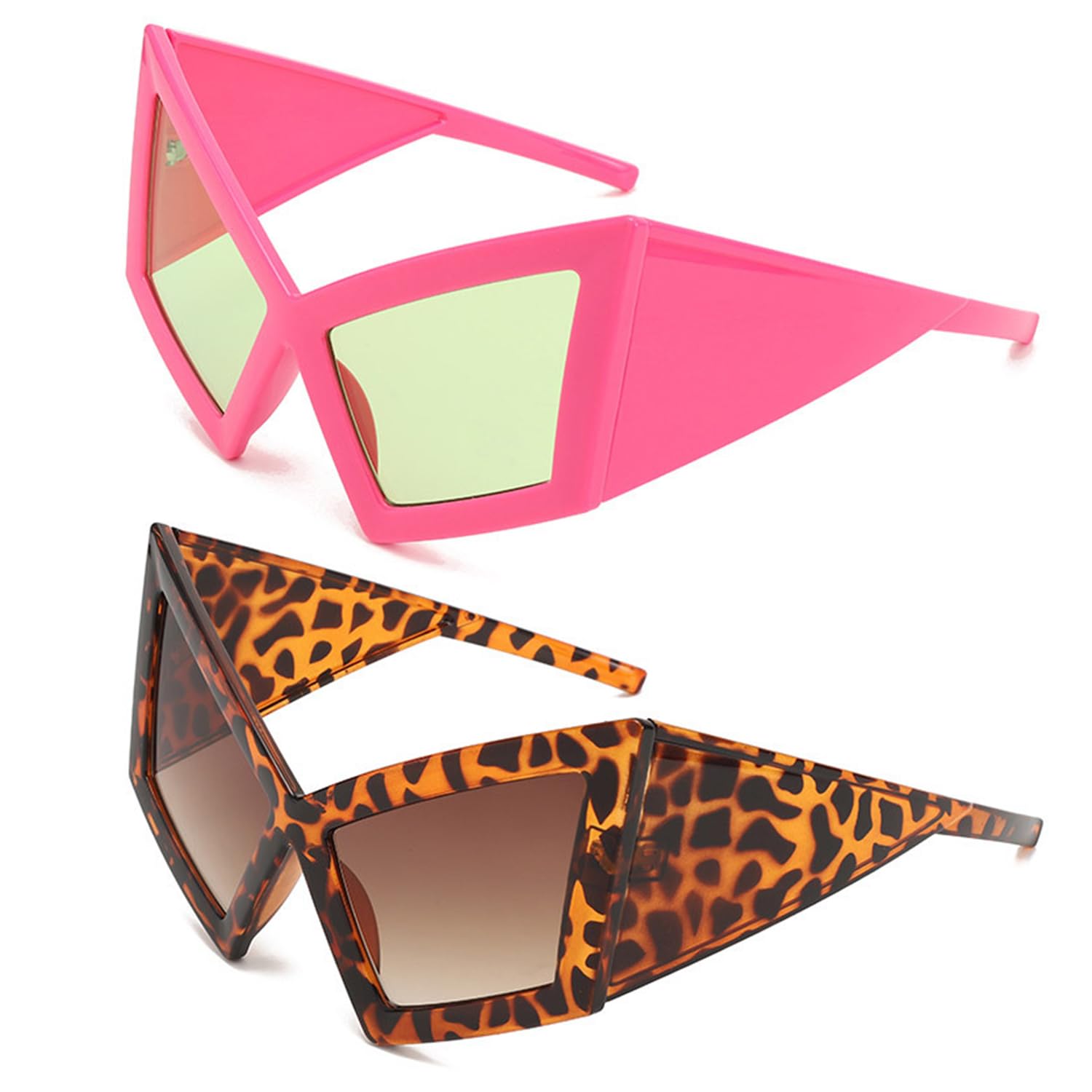 Nievajio 2 Pieces Funny Sunglasses, Accessories For Parties And Hip Hop Dance, 80s Asymmetric Glasses Pink Neon Green Glasses Hip Hop Dance Halloween Party