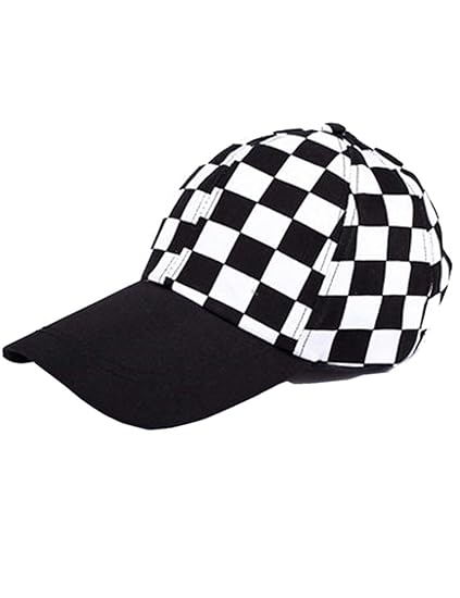 checkered baseball cap