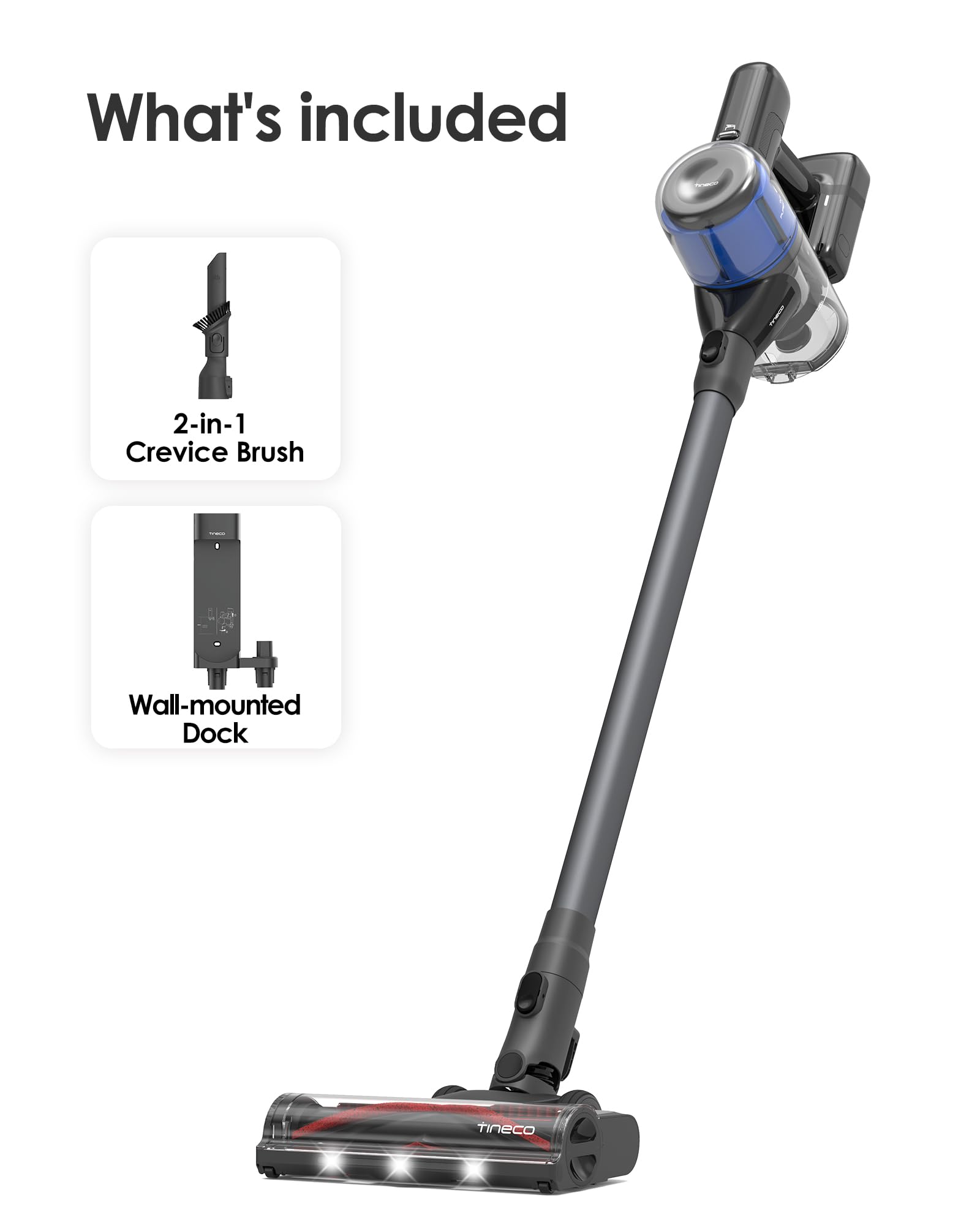 Tineco Pure ONE S30 Aspiradora inalámbrica, potente succión de 150 AW, cepillo sin enredos, hasta 65 minutos de tiempo de funcionamiento, filtración HEPA de 6 etapas, aspiradora con tecnología PureCyclone con base para montaje en pared