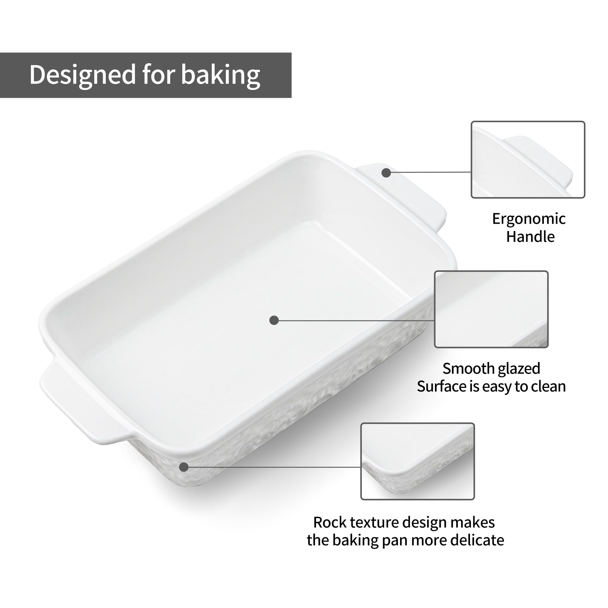 Dafuceramic Casserole Dishes for Oven, Baking Dishes, Ceramic Bakeware Sets of 4, Rectangular Baking Pan Set with Handles for Baking, Casserole, Kitchen, Wedding Gift,White