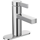 Moen Beric Chrome Modern One-Handle Single Hole Bathroom Faucet with Drain Assembly and Optional Deckplate for your Bath Sink
