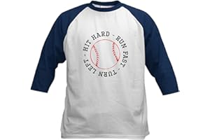 CafePress Hit Hard Run Fast Turn Left Baseball Jersey Kids Cotton Baseball Jersey, 3/4 Raglan Sleeve Shirt