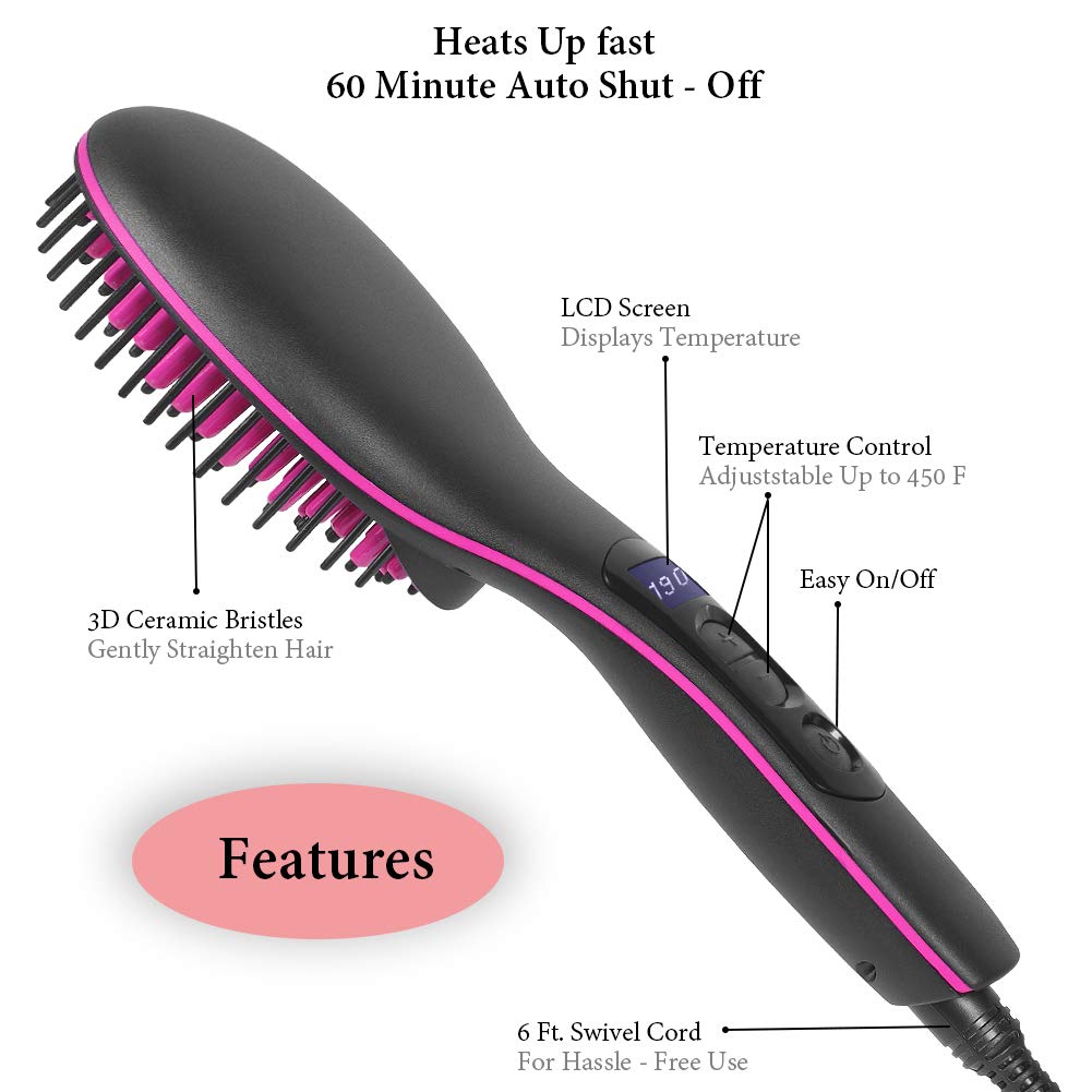Women Hair Straightener Brush | Electric Ceramic Anti-Scald Fast Heating Hot Comb | Portable Ionic Frizz-Free Hair Styling Tools | Travel Hair Straightening Brush (Black)