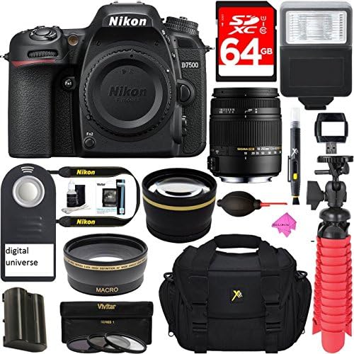 Nikon D7500 20.9MP DX-Format 4K Ultra HD Digital SLR Camera Body + Sigma 18-250mm F3.5-6.3 DC OS HSM Macro Lens Accessory Bundle PLUS DIGITAL UNIVERSE CLOTH