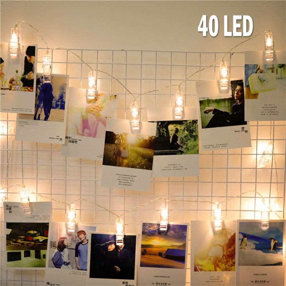 40 Led String Lights with Photo Clips Battery Operated Indoor Outdoor Decorative Lights for Bedroom,Patio,Dorm Room,Wedding,Birthday,Christmas Party Home Decor battery Lights for Hanging Cards and Art