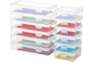 novelinks Stackable Plastic Clear Storage Box Containers with Latching Lid - Art Craft Supply Organizer Storage Containers for Pencil Box, Crayon, Beads (6 Pack Small + 6 Pack Medium -Clear)