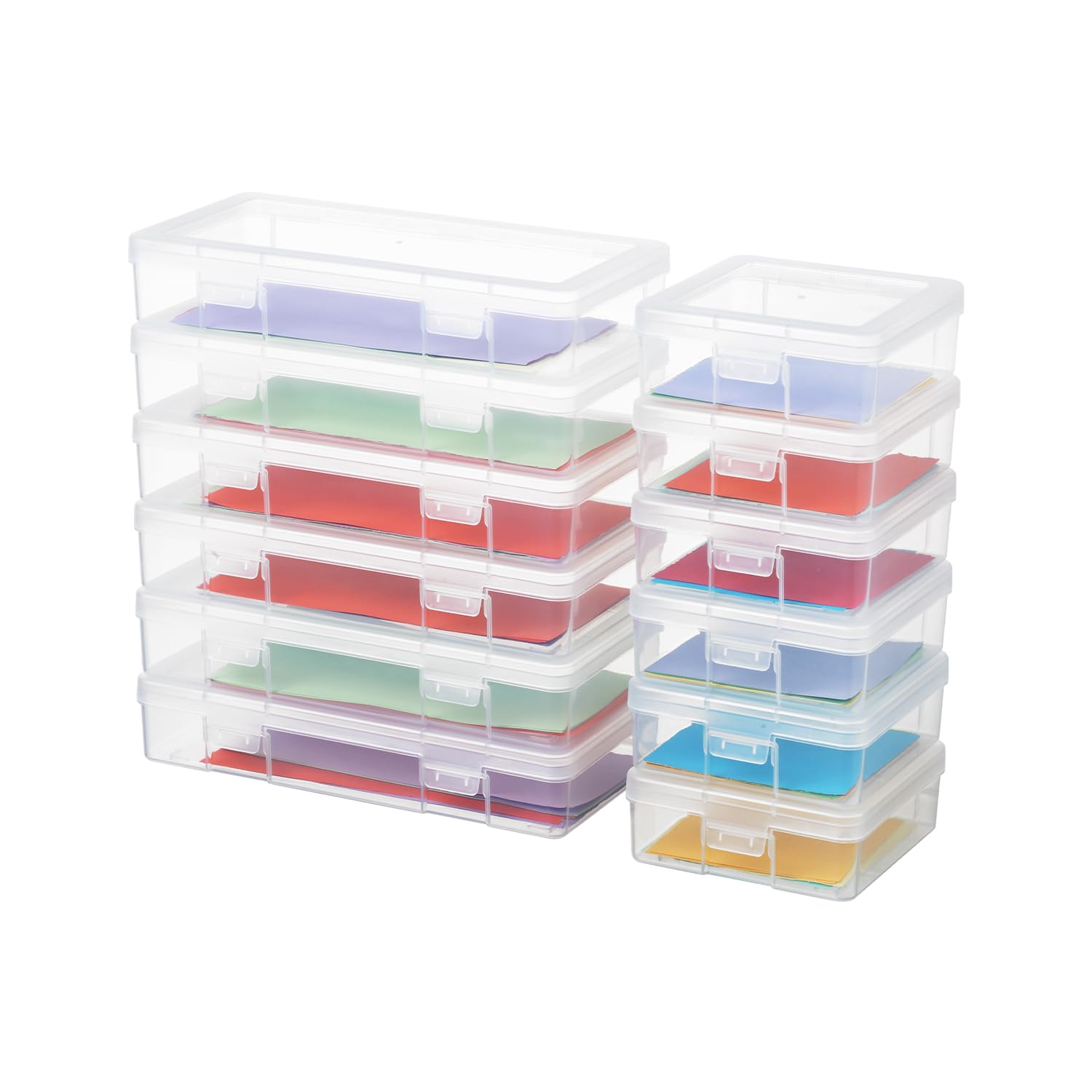 Photo 1 of novelinks Stackable Plastic Clear Storage Box Containers with Latching Lid - Art Craft Supply Organizer Storage Containers for Pencil Box, Crayon, Beads (6 Pack Small + 6 Pack Medium -Clear)