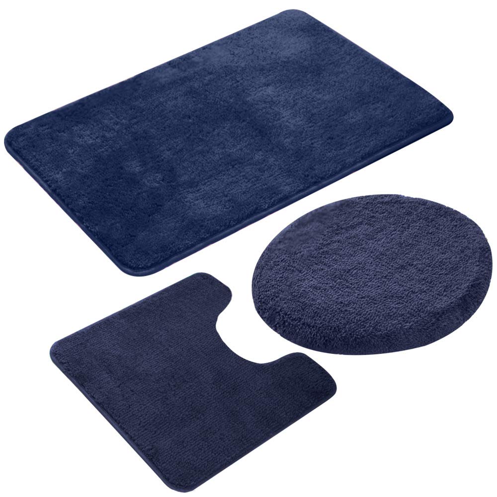 jianyana 3 Piece Bathroom Rug Set Non Slip Microfiber Shaggy Soft Bath Shower Mats Contour Bath Rug Toilet Seat Cover Combo