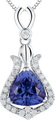 Beyond jewelry 14K Real Gold Genuine Diamond Curved Triangle Tanzanite Pendant