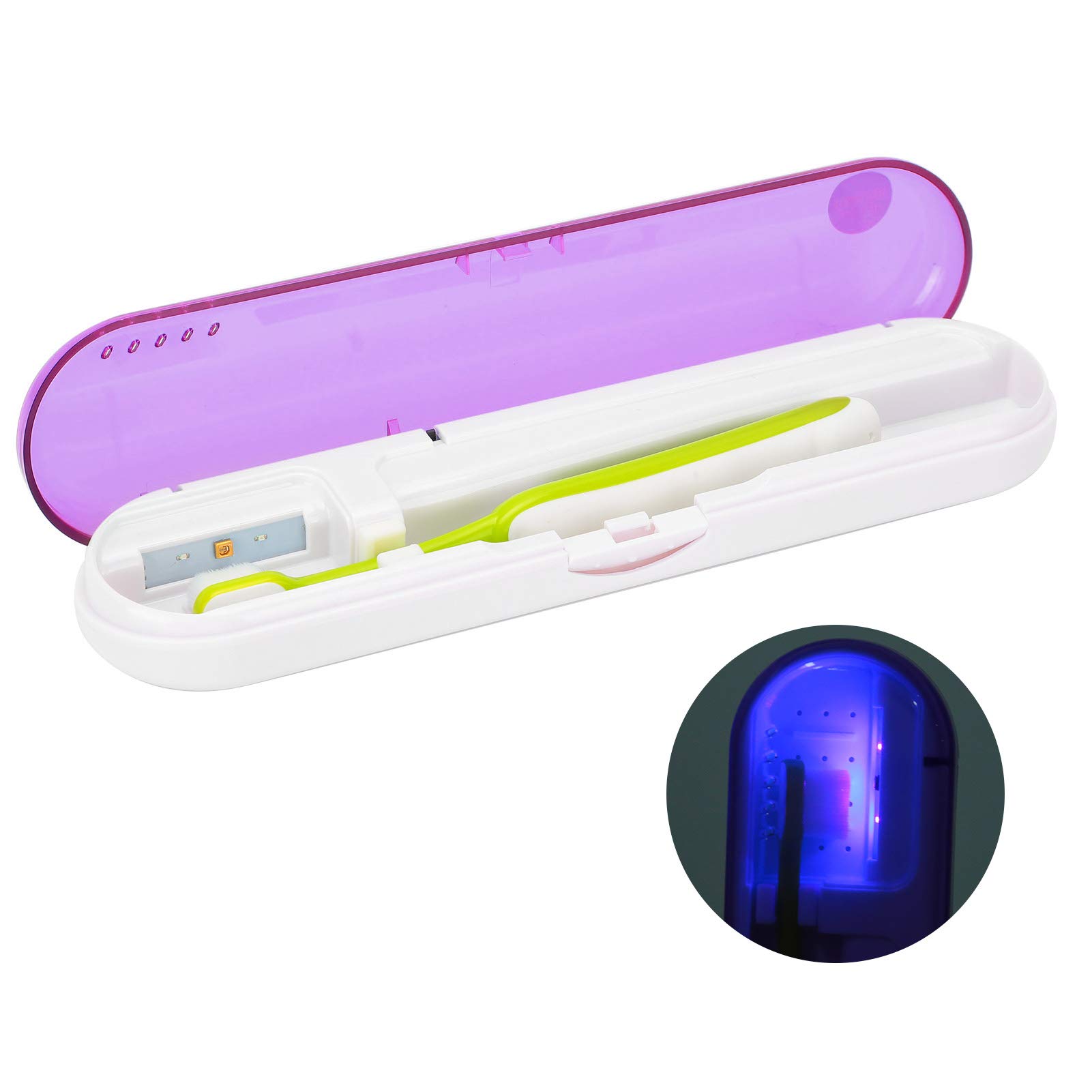 Electric Toothbrush Holder, Toothbrush Sanitizer Case UV LED Toothbrush Holder Cleaner, Portable Ultraviolet Toothpaste Cleaner UV Sterilizer Box for Travel Business Trip(Purple)