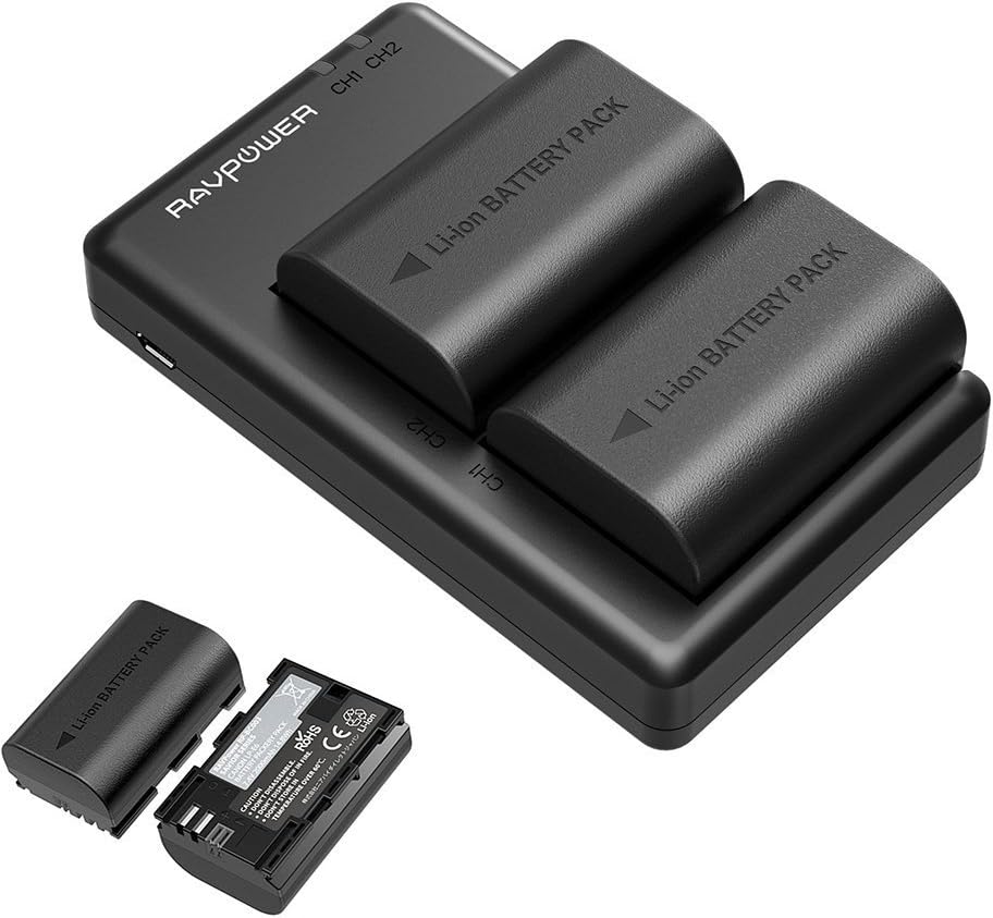 LP-E6 LP-E6N RAVPower Rechargeable Battery Charging Set for Canon (4-Pack 2000mAh Camera Batteries, Safety Protections, Fully Compatible with Original)