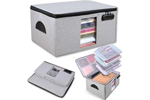 KEJIH Extra Large Document Storage Bag,Foldable File Organizer,Safe File Folder 4 Separation Layers with Code Lock,Right-Angle &Stiff Portable Box for Certificate,Laptop,Cards, Passport,Credentials