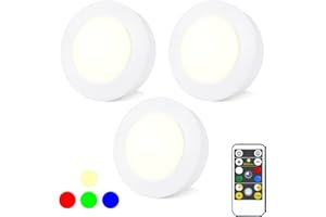 HONGUT LED Push Light with RF Remote (FCC Certification) Control, 4 Color Changing Dimmable & Timer Puck Lights, Battery Operated Stick on Light for Kitchen, Closet, Bedroom, Classroom (3pk)