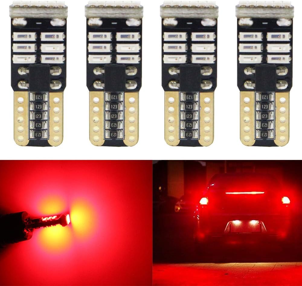 AMAZENAR Pack of 4-194 168 2825 W5W T10 No Polarity LED Light Bulb 12V Red 3014 18SMD LED Replacement Bulbs Canbus Error Free for Car Dome Map Door Courtesy License Plate Lights