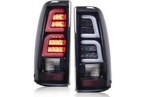 DOTCOM LED Tube Tail Lights Assembly w/light Bar Pair Fit Chevy Silverado 1500 2500 & HD 1999-2002/Fit GMC Sierra 1500 2500 & HD 1999-2006 Rear Lamps, Smoke Lens Black Housing Luces Traseras