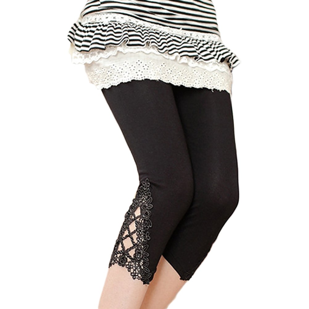 Womens Lace Leggings Cropped Cotton 
