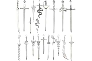Sword Katana Charms Collection, Antique Silver Tone, Mix Samurai Ananta Tachi Knife Stiletto Fencing Metal Toy Pendant Suppli