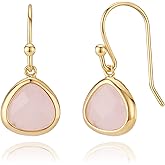 Dainty Simulated Pink Opal Dangle Earrings - 14k Gold-Plated, Hypoallergenic, Lightweight for Everyday Elegance, Minimalist October Birthstone Jewelry by MJLuLu