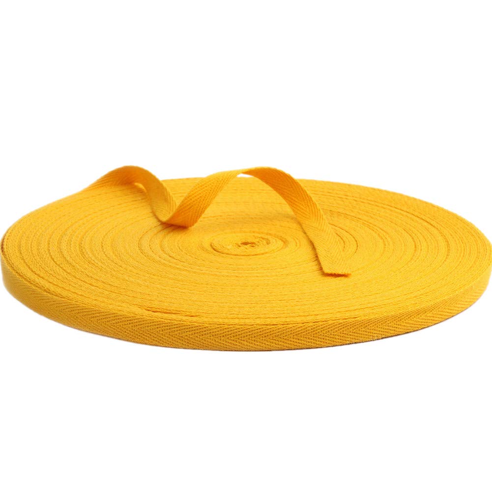 50 Meters Cotton Ribbon Herringbone Webbing Trim Fabric Tape Tapestry for Bias Binding Gift Wrapping Embellishment Craft Width 10mm (Gold)