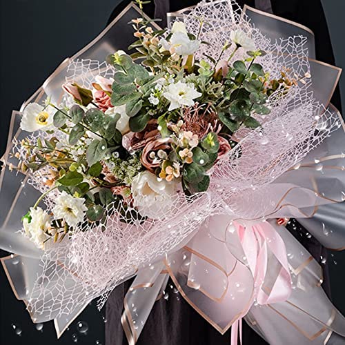 Joojus Double Sided Gold Edge Waterproof Flower Floral Wrapping Paper Gift Packaging Florist Bouquet Wraps DIY Crafts for Wedding, 15 Sheets 22.8X 22.8 inch 5 Colors