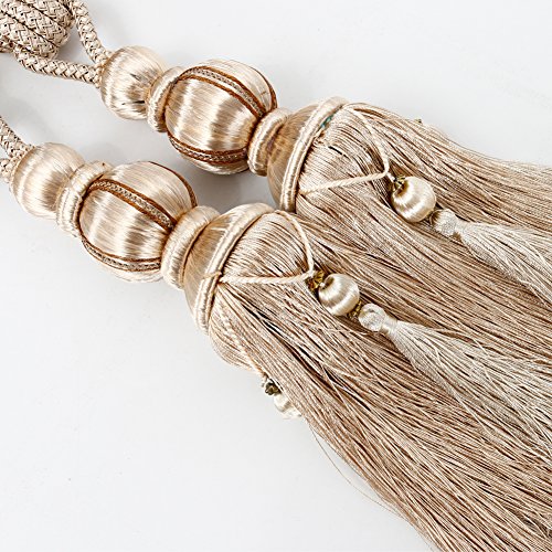BERTERI 1 Pair Decorative Curtain Rope Tieback with Tassels， Luxury Elegant Brown Curtain Beads Tassels Holdback Window Treatment Accessories - Thumbnail 3