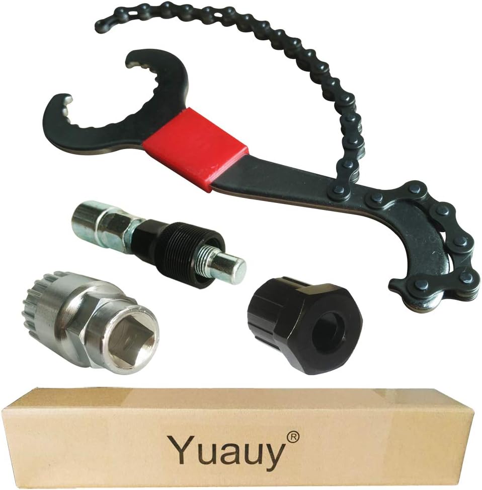 Yuauy Bike Chain Whip 3 in 1 Sprocket Remover Wrench Bicycle Chain Flywheel Rotor Lockring Cassette Freewheel Removal bracket remover crank remover Repair Tools Kit