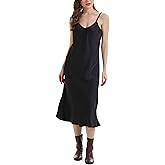J.Corrine Women's Satin Slip Dress Lined V-Neck Midi A-line Spaghetti Strap Side Slits Evening Cocktail Party Formal Wear