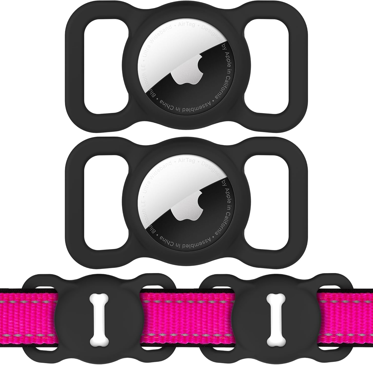 Dog Collar Holder for AirTag, Pack of 2 Dog GPS Case, Silicone Anti-Lost Pet Tracker, Collar, Waterproof Pendant and Lightweight, Compact Size, GPS Protective Cases Accessories, Pet Tracker, Black