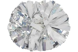 Lovecheer 2PCS Metallic Holographic Cheerleader Pom Poms with Baton Handle Professional Cheerleading Pom Poms for Sports Team Spirit Party Daily Training