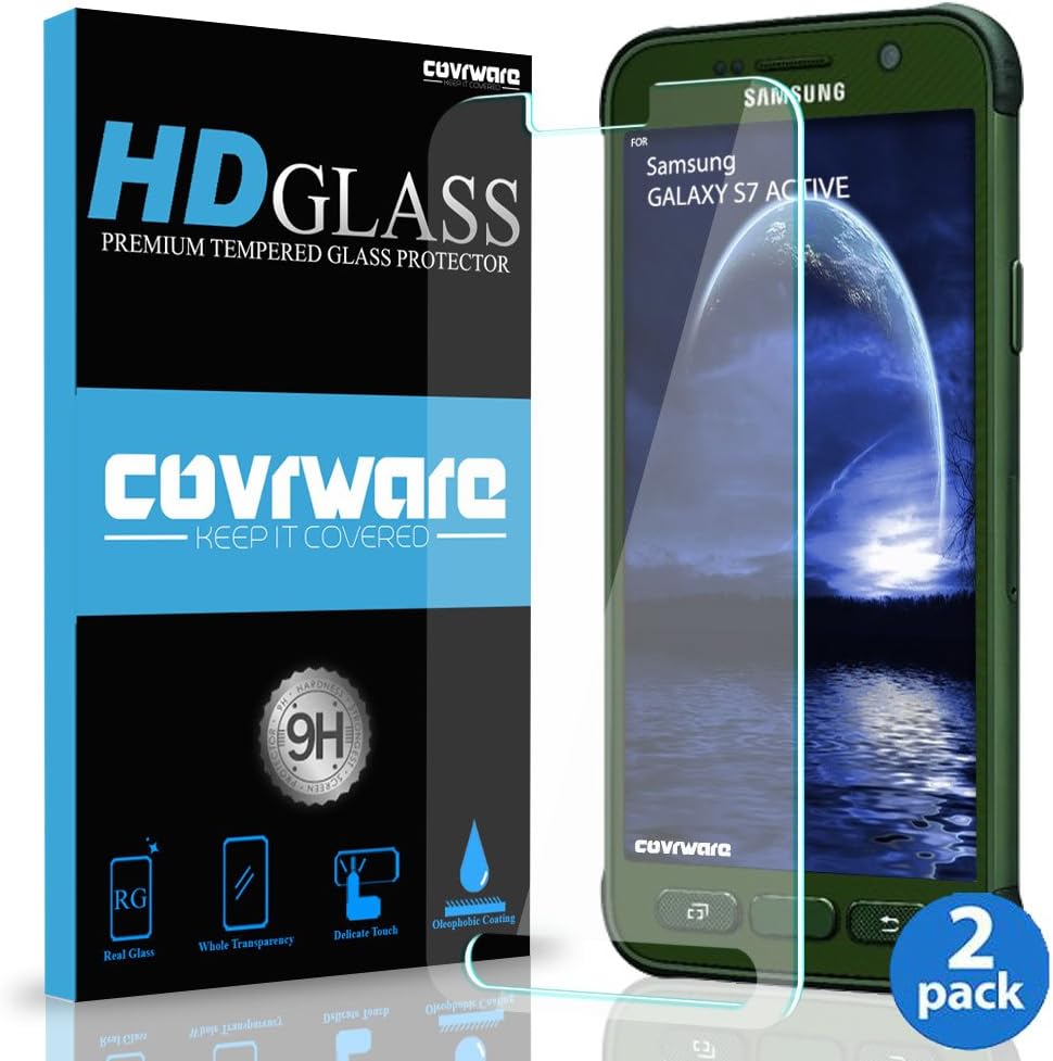 [2-Pack] COVRWARE® Galaxy S7 Active [ Tempered Glass ] Screen Protector [ Ultra-Clear ] - Slim Super Hardness and Oleophobic Coating for Samsung Galaxy S7 Active - Crystal Clear