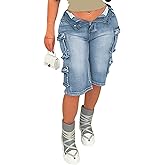 Unybwonn Women Jean Shorts Cargo High Waisted Straight Leg Denim Jorts Shorts Baggy Bermuda Short