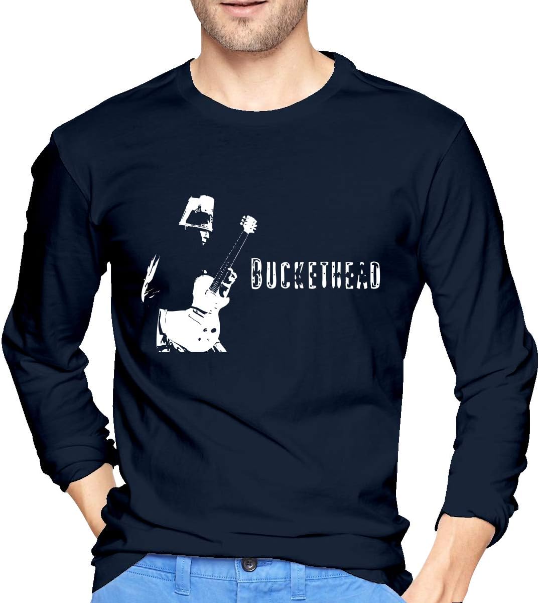 HangHisi Buckethead Men's Cotton Black T-Shirt Sun Protection Outdoor Long Sleeve T-Shirt