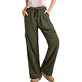 Sidefeel Womens Corduroy Pants Casual High Waisted Elastic Drawstring Cargo Loose Fit Wide Leg Pants with Pockets