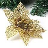 Ninko 10 Pcs 15 cm Artificial Hollow Poinsettia Gold Flower For Christmas Tree Wreath House Decoration Flower With Shining Edge