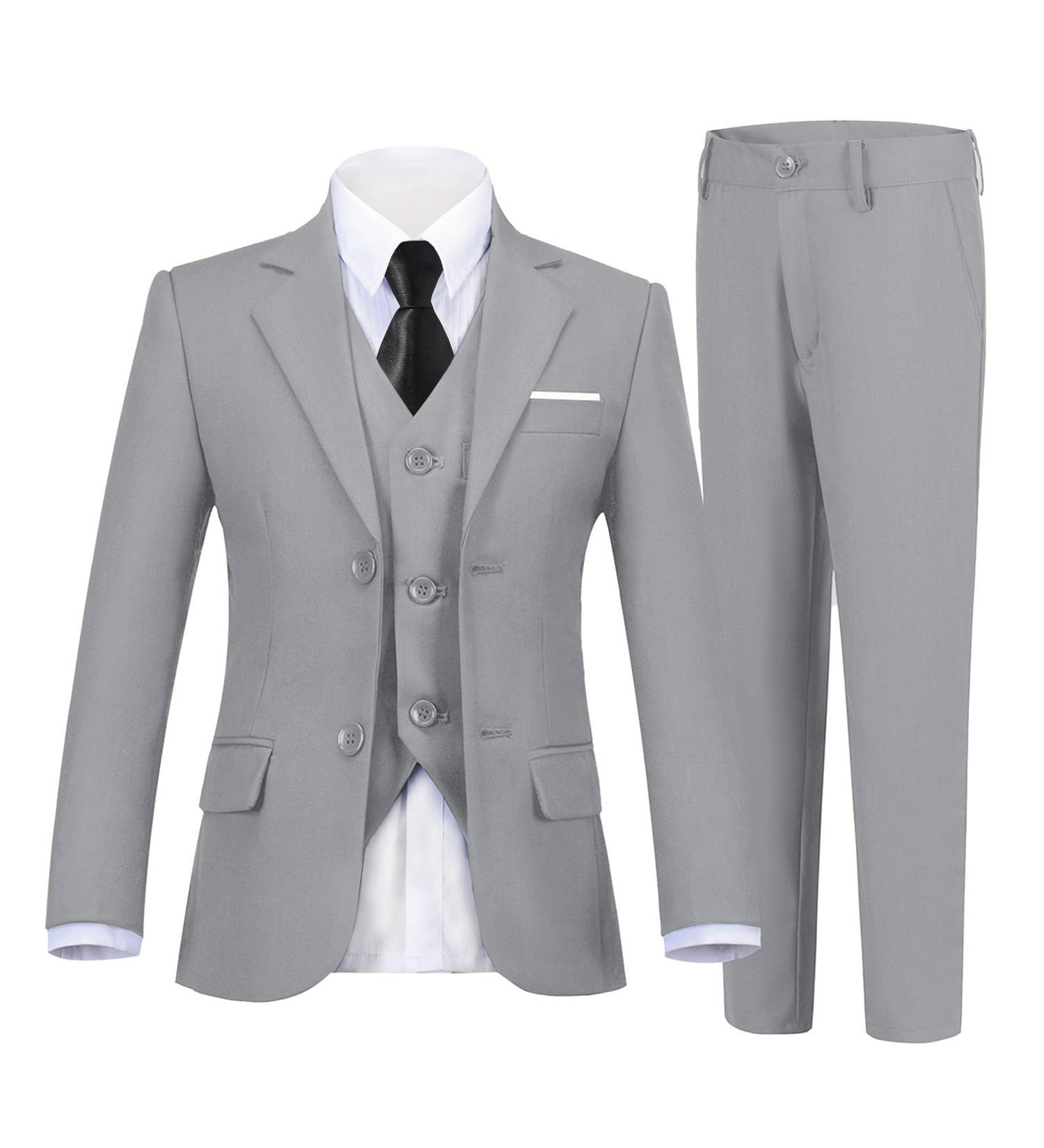 Boy Suits 5 Piece Slim Fit Suit for Kids Wedding Ring Bearer Outfit Vest Pants Dress Shirt and Tie for Wedding Formal Light Grey Size 3 Image