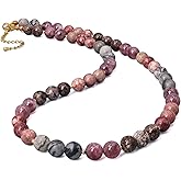 PEARLFECT Beaded Necklace for Women,8MM Jasper Stone Necklace, Handmade Fashion Jewelry Gifts,Bead Choker Necklace