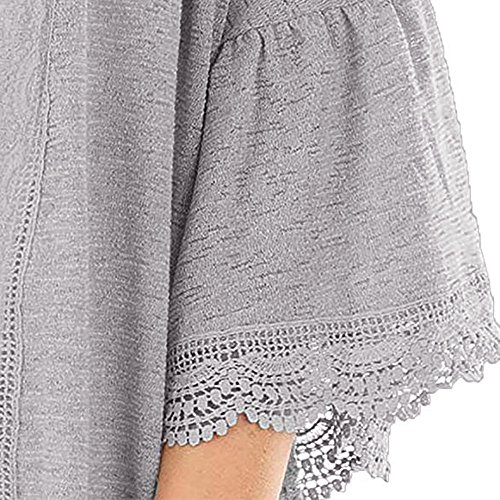 Farmerl Women's Loose Casual 3/4 Bell Sleeve Lace Kimono Cardigan Gray - Thumbnail 5