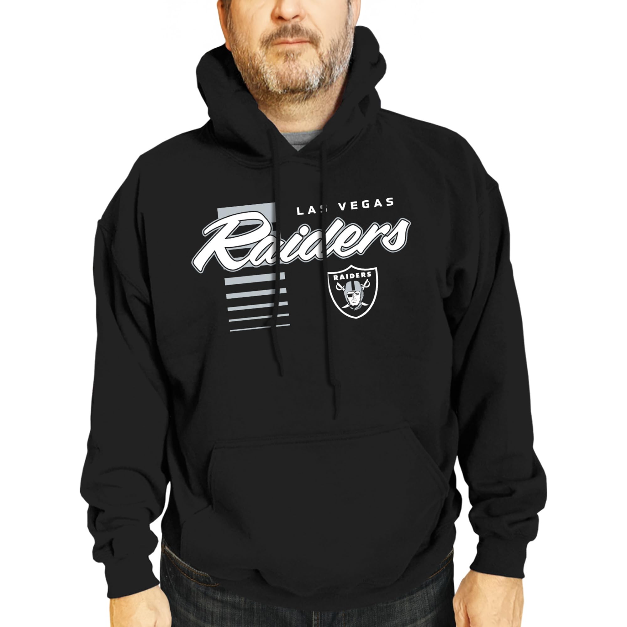 Team Fan Apparel NFL Adult Unisex Retro Script Ultra Soft Fleece Hooded Sweatshirt, Officially Licensed Football Performance Hoodie (Las Vegas Raiders - Black, Medium) Image